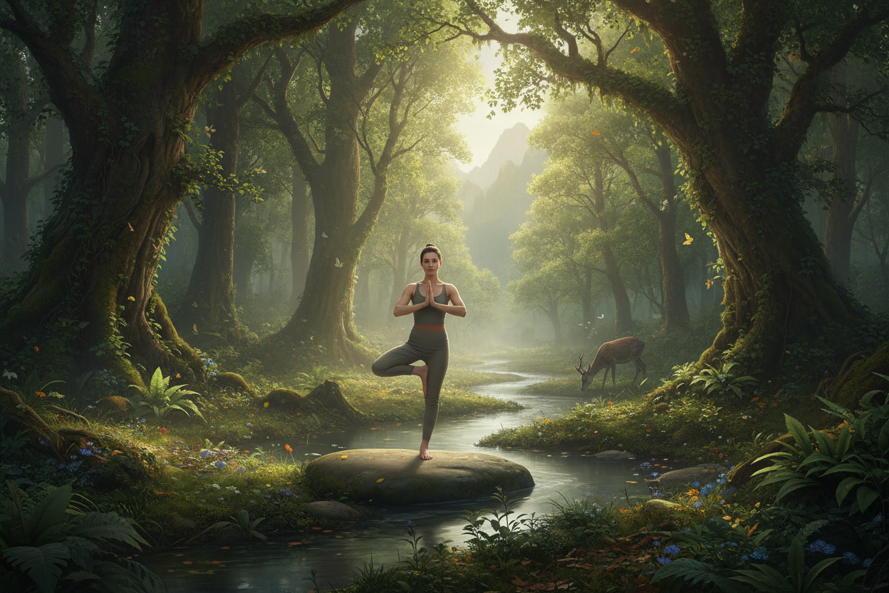 ragazza che fa yoga immersa nella natura